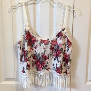La Hearts Rose patterned and Lace tank top